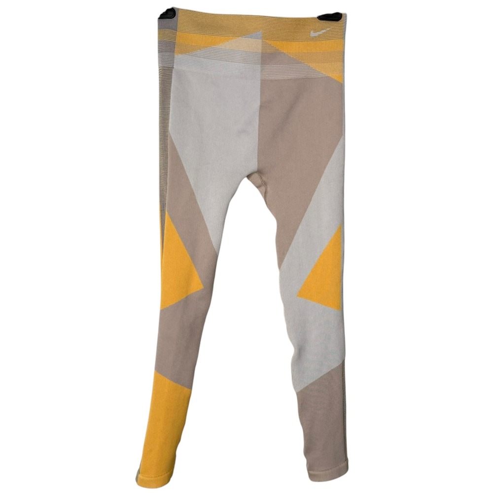 Nike Sculpt Lux Leggings Womens‎ M Yellow Geometric Knit Seamless High Rise Yoga